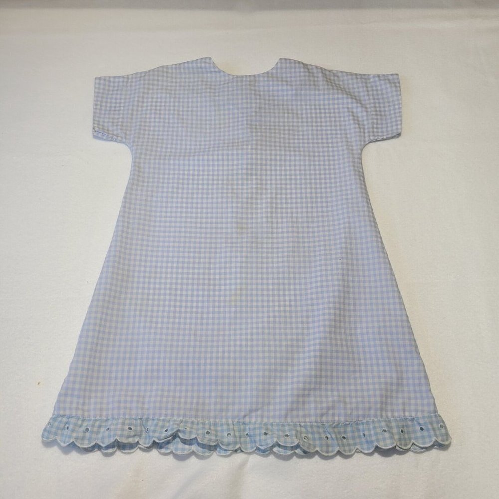 Vintage Baby Gown Sleeper Blue Gingham Ruffle Lace Trim Handmade Infant